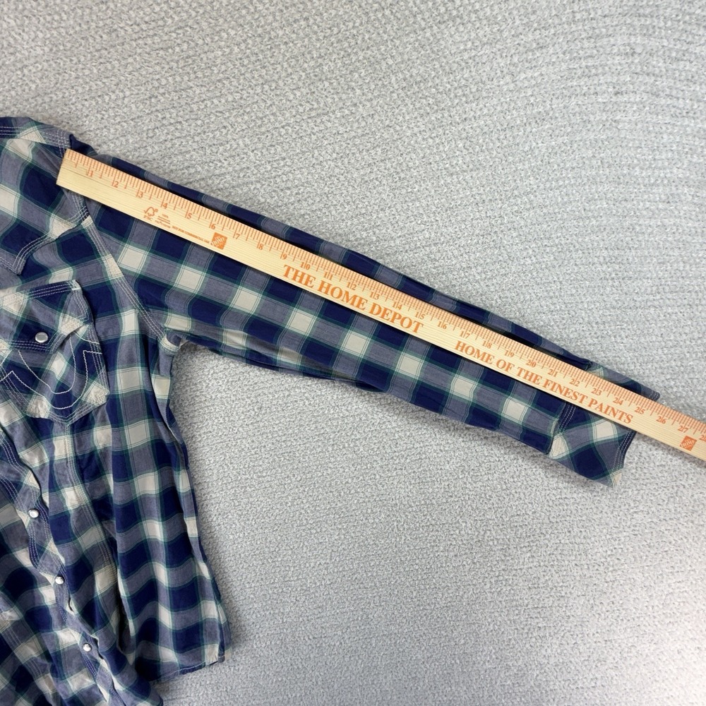 True Religion Western Pearl Snap Shirt Mens Large Blue White Plaid Long Sleeve - Picture 15 of 15